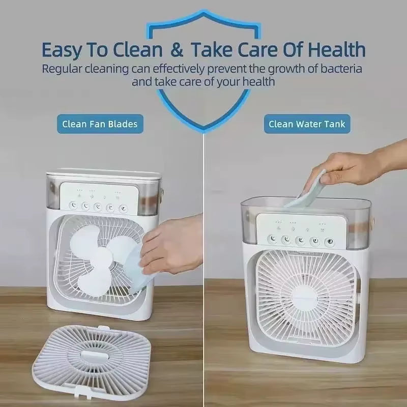 .Profitez d’une Fraîcheur Instantanée avec le Ventilateur 3-en-1 : Rafraîchisseur d’Air, Humidificateur et Veilleuse LED