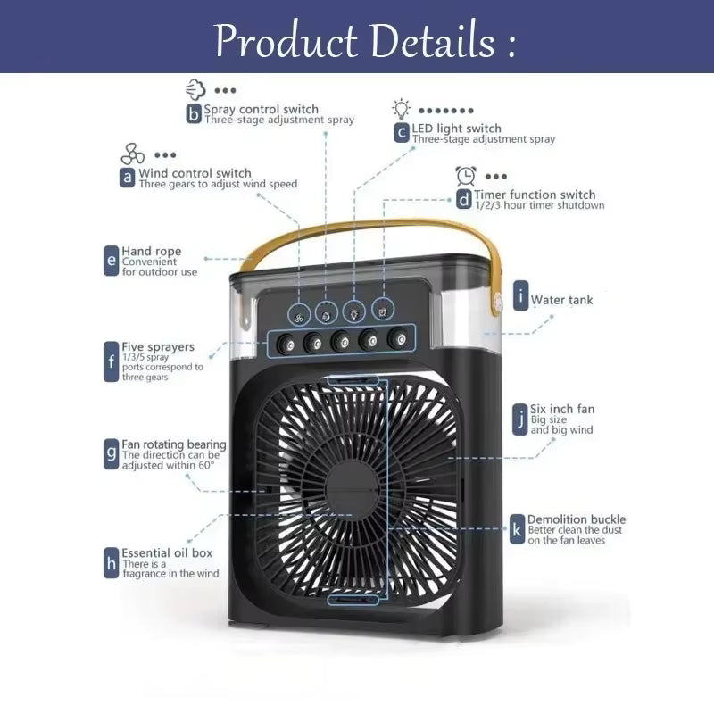 .Profitez d’une Fraîcheur Instantanée avec le Ventilateur 3-en-1 : Rafraîchisseur d’Air, Humidificateur et Veilleuse LED